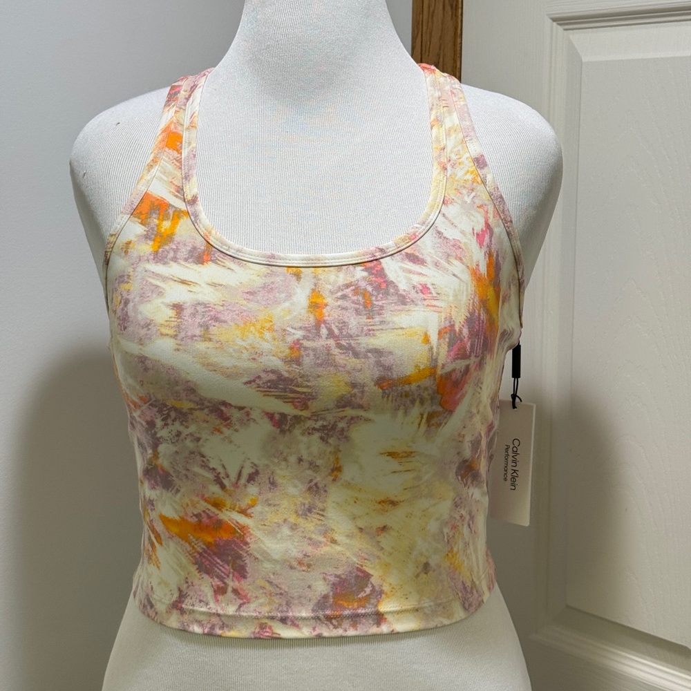 Calvin Klein Performance Colorful Tie-Dye Crop Tank Top Racerback Large NWT